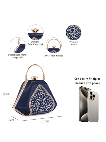 Image of TOOBA Handicraft Women's Beautiful Bling Box Clutch Bag | Evening Bag, Bridal Purse & Party Handbag | Wedding & Special Occasion Clutch (Mix Pyramid)