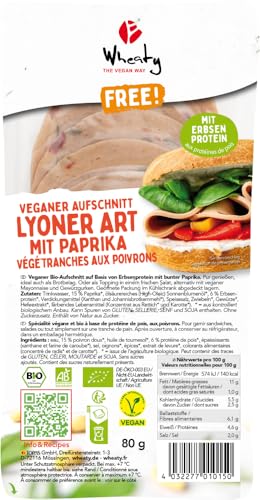 Veganer Bio-Aufschnitt Lyoner Art mit Paprika 6 x 80 gr