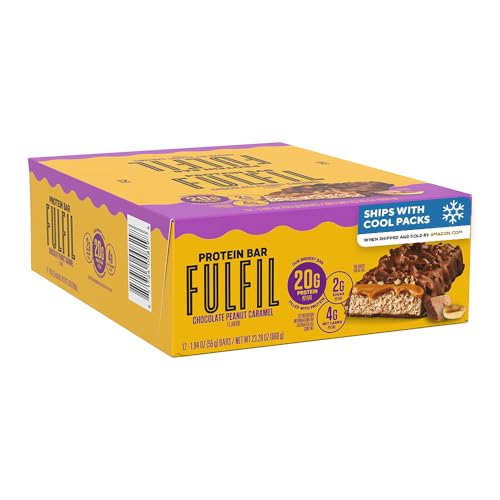 Image of FULFIL Protein Bars, Chocolate Peanut Caramel Flavored, Gluten Free with 20g Protein, Pantry Staples, 12 Count