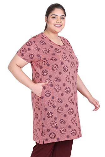 Image of RYSH Women's All-Over Printed Cotton Plus Size Longline T-Shirt with Pockets