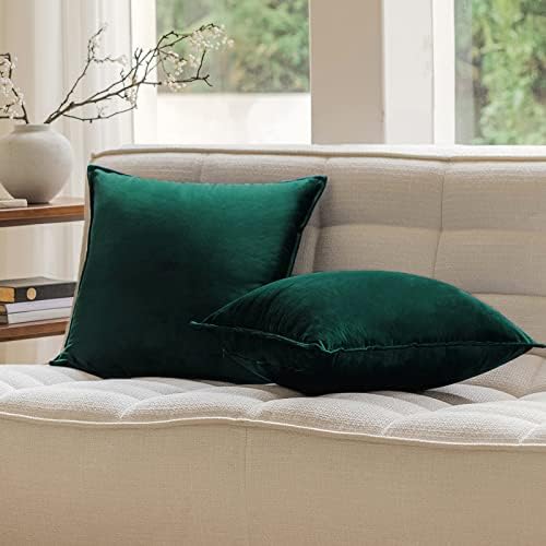 JIAHANNHA Velvet Emerald Green Throw Pillow Covers 18x18 Inches P...