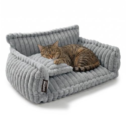 noviclass Katzensofa Chaffar | Katzenbett Hundebett Hundesofa | Orthopädische Matratze | Moderner Stil | Cord-Design Größen (Lichtgrau M (80cm))
