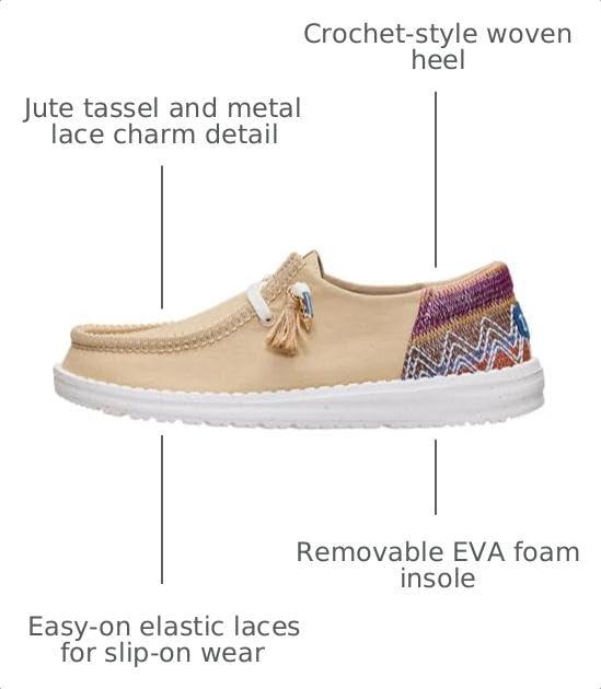 HEYDUDE Women’s Wendy Funk Beach Woven Slip On Shoe, Irish Cream/Multi Size 10 | Lightweight Slip On Style with Elastic Laces and Tassel Detail - image 3
