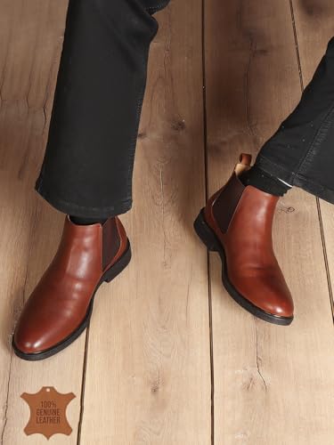 Image of Carlton London Men's Premium Leather Slip-On Solid Chelsea Boots