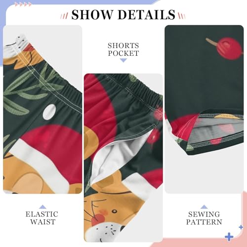 Xmas Tiger Pine Branches Boys Long Pants Soft Trousers Elastic Waist Kids Lounge Bottoms with Pockets S-XL4