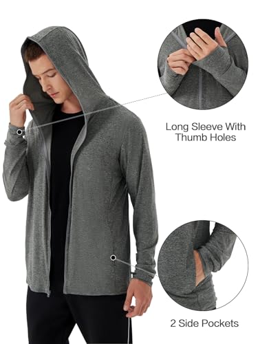 Image of Mens UPF 50+ UV Full Zip Sun Protection Hoodie Jacket With Thumb holes Cooling Lightweight Fishing Hiking Cooling Shirts men
