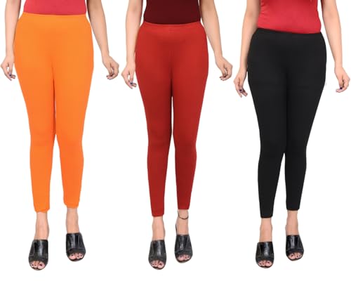 Image of Women Ankle Length Leggings Combo Multicolour Stretchable Cotton Yoga Gym Workout Pants Lyra Jeggings Casual Slim Fit