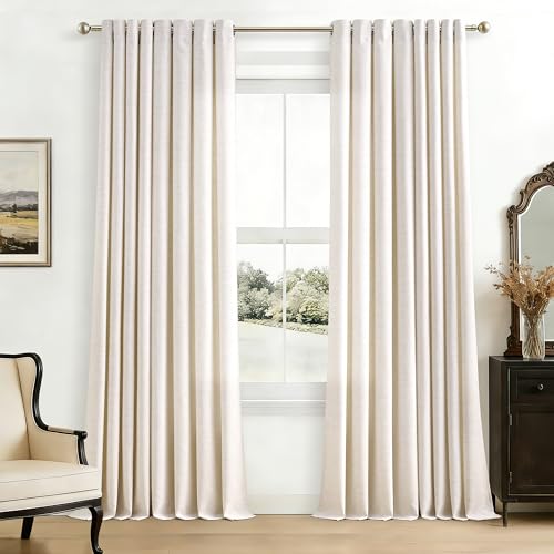 Seeluck 105 Inch Curtains Natural Linen 2 Panels Grommet Drapes Off White