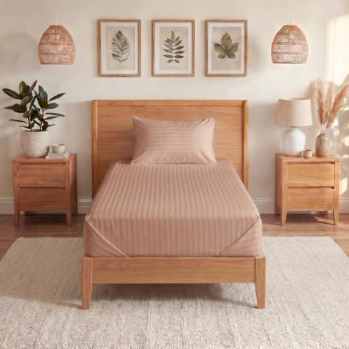 Image of Blue Dahlia 100% Cotton, Single Bedsheet (60 inch x 90 inch) +1 Pillow Cover, Silky Smooth Feel, 300TC Self Striped Premium Bedsheet, Colour: Peach