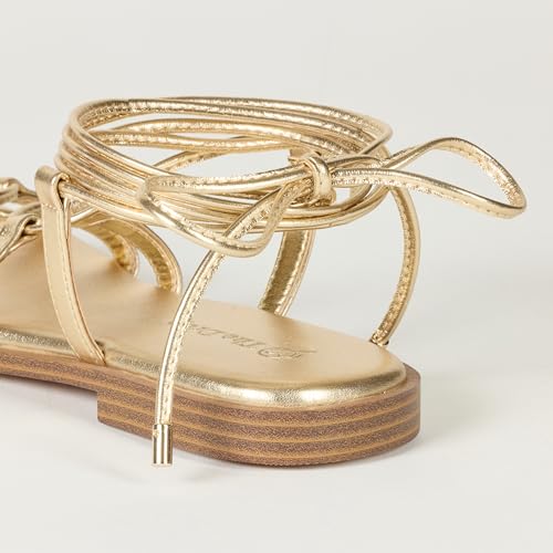 The Drop Women's Haven Lace Up Gladiator Sandal, Gold, 83