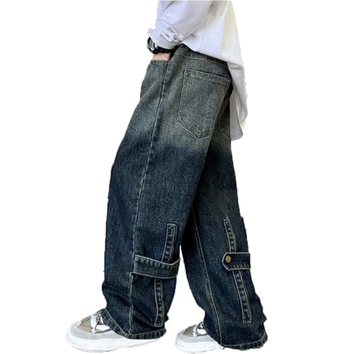 Boys Baggy Cargo Jeans Kids Wide Leg Y2K Denim Pants for Teens Summer Loose Fit Elastic Waist Jeans with Pockets