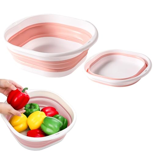 ruitao Collapsible Washing Up Bowl - Folding Hand Wash Basin, Plastic Washing Up Bowl, Retractable Water Storage Basin, Portable Food Storage Camping Bowl, Outdoor Travel Camping Hiking(pink) (S)