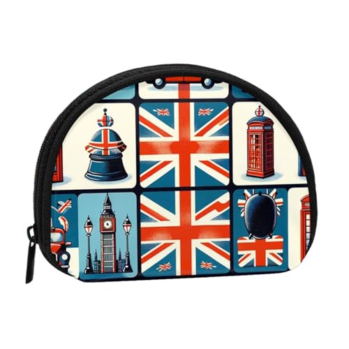 Portable Coin Purse London-British-Pattern Mini Zippered Money Pouch Card Holder