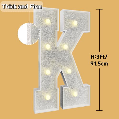 imprsv Marquee Letters Silver 3FT: Silver Party Decor - Light Up Letter K Large 3 Feet Tall - Party Decorations Letter for Birthday Wedding Proposal Events