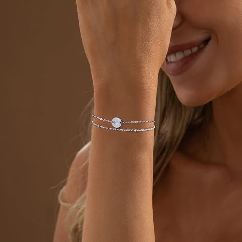 TINGN Silver Initial Bracelet for Women Girls - 18K White Gold Plated Letter Initial Bracelet Personalized Disc Monogram Charm Bracelet Silver Bracelet Birthday Gifts for Womens Teen Girls Jewelry - Image 5