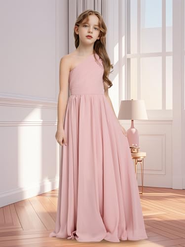 TAISHAN Junior Bridesmaid Dresses for Teen Girls - One Shoulder Girls Formal Dress, A-line Chiffon Flower Girl Dress3