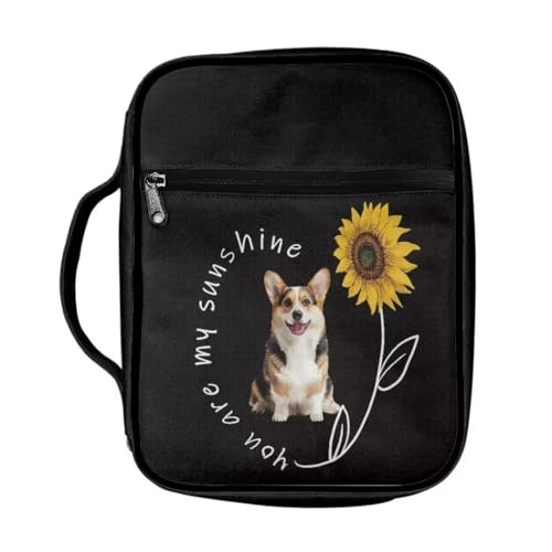 Coldinair Sunflower with Puppy Bible Covers Bag for Women,Daisy Carrying Book Case Church Bag Bible Holder for Teens with Handle and Zippered Pocket