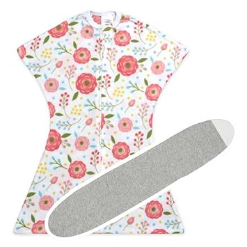 SleepingBaby Zipadee-Zip Fleece Transition Swaddle and Grey Snuggle Strap - Arms-Out Wearable Blanket for Baby Sleep, Soft Breathable 0.8 TOG - Pretty Poppy, Medium 6-12 Month