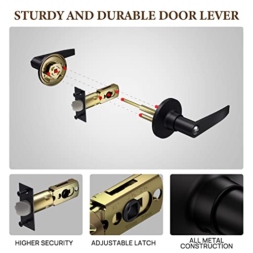 Vicmeon Privacy Lever Door Handle, Privacy Door Levers Interior, Keyless Handles Lock For Bedroom Or Bathroom, Reversible For Right & Left Side, Matte Black #TOP5