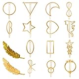16Pcs Geometry Hair Pins, FHDUSRYO Minimalist Metal Hairpins, Feather Circle Triangle Moon Cat Bow T