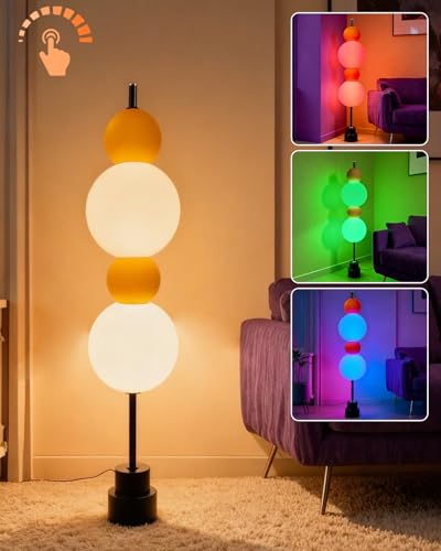 Image of Lightdot RGB& 3000K Floor Lamp with Touch Control, Dimmable Colors Temperature, Globe Modern Floor Lamp with Smart Bulb Included, Yellow Standing Lamps for Living Room /Sofa Beside /Corner Decor