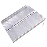 LAZYMOON 3 Feet Single Foldable Aluminum Wheelchair Scooter Mobility Ramp Silver
