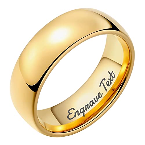 King Will 4mm 6mm 8mm Women Men Silver Gold Custom Domed Tungsten Wedding Ring Personalized Polished Tungsten Carbide Ring 24k Gold Plated Domed Polished Finish Engrave Wedding Band