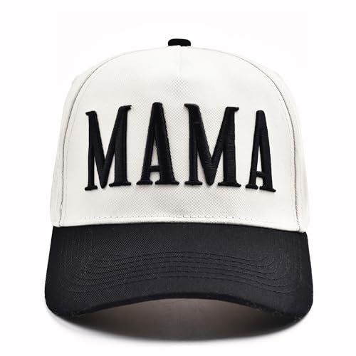 Image of Women's Mama Trucker Hat Trendy, Embroidered Adjustable Mom Baseball Cap, Two-Tone Ponytail Hat for Outfits
