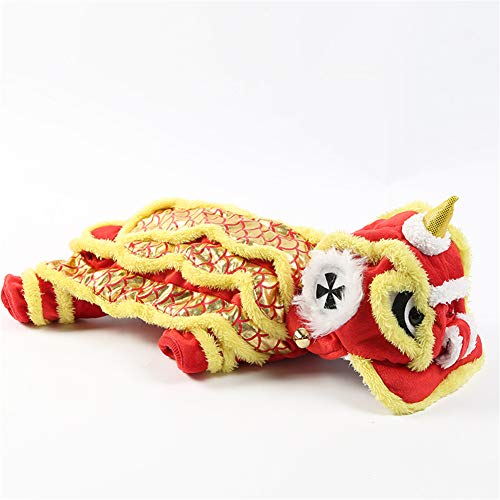 HOTUMN Chinese Dragon Dog Costume New Year Lion Dance Dog Costume with Yellow Sequins, Traditional Cat Dog Clothes, 4 Legs Pet Hoodies for Small Medium Large Dogs Cats (1#)