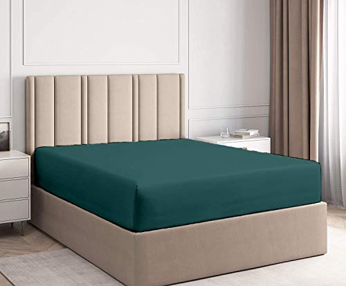 Image of All Around Brushed Microfiber Double Bed Fitted Sheet - (72 x 78) Inches - 12'' Deep Pocket Elastic Fitted Bedsheet + 1 Pillow Cover 400 Series Extra Soft & Easy Fit - Teal Blue