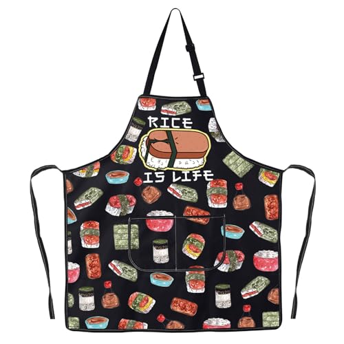 G2TUP Hawaii Spam Musubi Apron Spam Musubi Lover Gifts Rice Is Life Sushi Fans Apron Hawaiian Foodie Gifts (rice is life apbl)