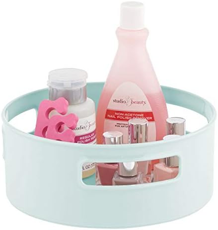 mDesign Rotatable Vanity Tray with Handles  Bathroom Storage for Lotions, Cosmetics and Medication  Round Makeup Storage for Bathroom and Kitchen  Mint Green