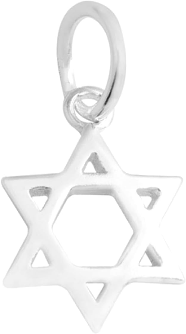 Sterling Silver 8mm Hollow Six Pointed Star Hex Star of David Charm Pendant