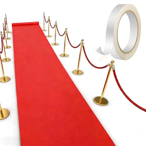 FARYODI Roter Teppich Läufer 1x10 m, Landebahn Teppich mit 2 Band, Rot Messeteppich, für Hochzeit Weihnachten Erntedankfest Hochzeit Party Flur Event Dekoration