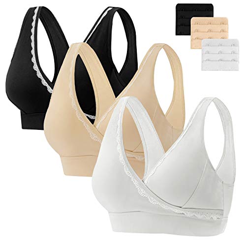 HBselect Sujetador Embarazo 3 Pack Algodón Sin Aros Sujetador Lactancia Sujetadores para Premamá para Mejorar Dormir