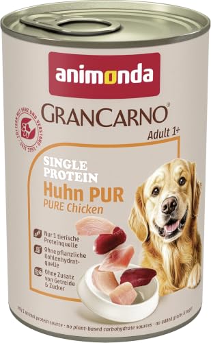 animonda GranCarno Hunde Nassfutter Single Protein Huhn pur (6x400g), getreidefreies Hundenassfutter ohne Zucker, für ausgewachsene Hunde, mit frischem Hühnerfleisch und Innereien