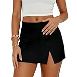 viiotu Minigonna Nera, Gonna Nera Corta con Spacco Laterale & Elastico in Vita, Gonna Donna Elasticizzata per Casual Quotidiano Scuola Ufficio (IT, Misura del girovita, S, S, Regular, Regular, Nero)