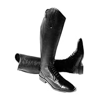 Rhinegold Elite Luxus BLACK LEATHER RIDING BOOTS - Soft Feel Leather, Comfortable Fit, Elasticated Laced Front, Women's Equestrian Boots with Full Length Back Zip, Size 5, EU 38, Calf 0