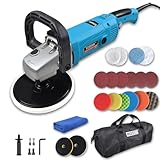 Wild Edge Buffer Polisher, 7 Inch/6 Inch 1300W Heavy-Duty Rotary Car Buffer Polisher Waxer Kit, 6 Variable Speed 600-3000 RPM with Detachable Handle for Car, Boat Polishing, Sanding and Waxing