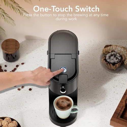 Image of Electactic Single Serve Coffee Maker, Dual Brew for Capsule & Ground Coffee, 5 Adjustable Sizes Up to 14 Oz, Compact Quick Brew with Adjustable Funnel Height, Easy Clean for Home /Office /Outdoor