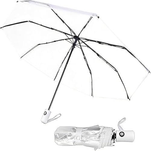 Paraguas transparente, paraguas clásico transparente, paraguas de mano para caminar, ir de compras, viajes, blanco