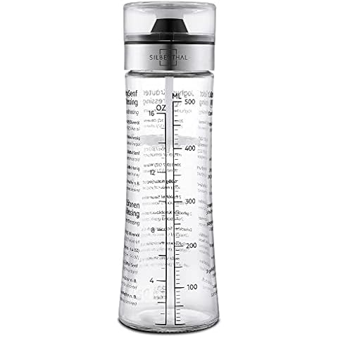 SILBERTHAL Dressingshaker aus Glas mit Rezepten - 500 ml - Spülmaschinenfest - Neuer Deckel & Neue Rezepte Cover