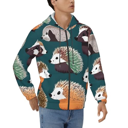 Sweat à capuche homme imprimé hérissons pour l'automne et l'hiver