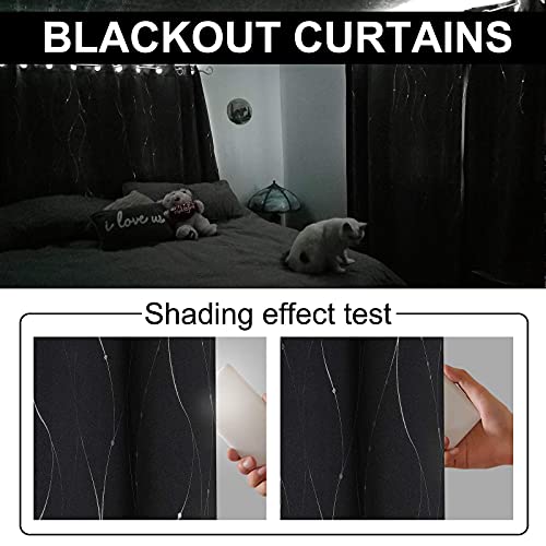 Stangh Printed Blackout Curtains 84 Inches For Living Room, Wave Lines Dots Foil Pattern Thermal Insulated Curtains Grommet Window Drapes For Home Office/Sliding Door, W52 X L84, Black, 2 Panels #TOP6