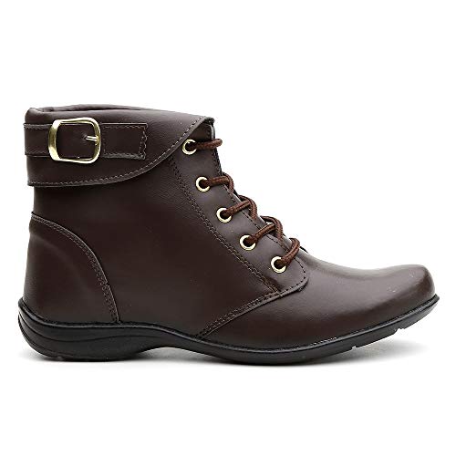 Bota Feminina Coturno Cano Curto Cor:Marrom;Tamanho:38