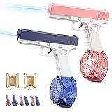 Eterfun Electric Water Gun Set with Backpack, Automatic Powered Water Blaster Toys for Kids Outdoor Pool Beach Summer Play, Includes 2 Guns Drums Magazines (Blue & Pink)