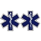 EMT Star of Life Patch (2-Pack) Hook & Loop Backing for Vests, Bags & Uniforms Paramedic, First Responder, Medical Pouch Accessory Durable Embroidered Blue Cross Design (Blue 2.75')