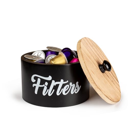 KOVNISE Porta Cialde da Caffè con Coperchio, Contenitore in Legno per Filtro da Caffè, Cestino Portaoggetti per Cucina, Organizer per Tazze K in Stile Minimalista, Organizer per Accessori da Caffè per