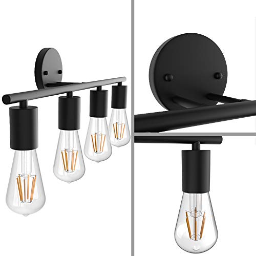 Image of Ralbay Bathroom Vanity Light Fixtures-4 Light Industrial Matte Black Wall Sconce, Vintage Edison Wall Lamp Lighting Fixture for Bathroom