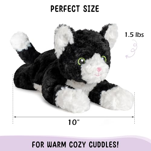 Image of Tuxedo Cat Microwavable Stuffed Animal - 1.5 lb Unscented Heating Pad Plush, Soft Cozy Black & White Cat Toy for Relaxation and Comfort, Gift for Women, Girls, Adults & Kids by Happy Fuel